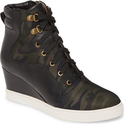 Linea Paolo Fleur Wedge Sneaker, Black