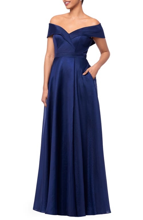 Xscape Evenings Off The Shoulder Organza Gown In Navy