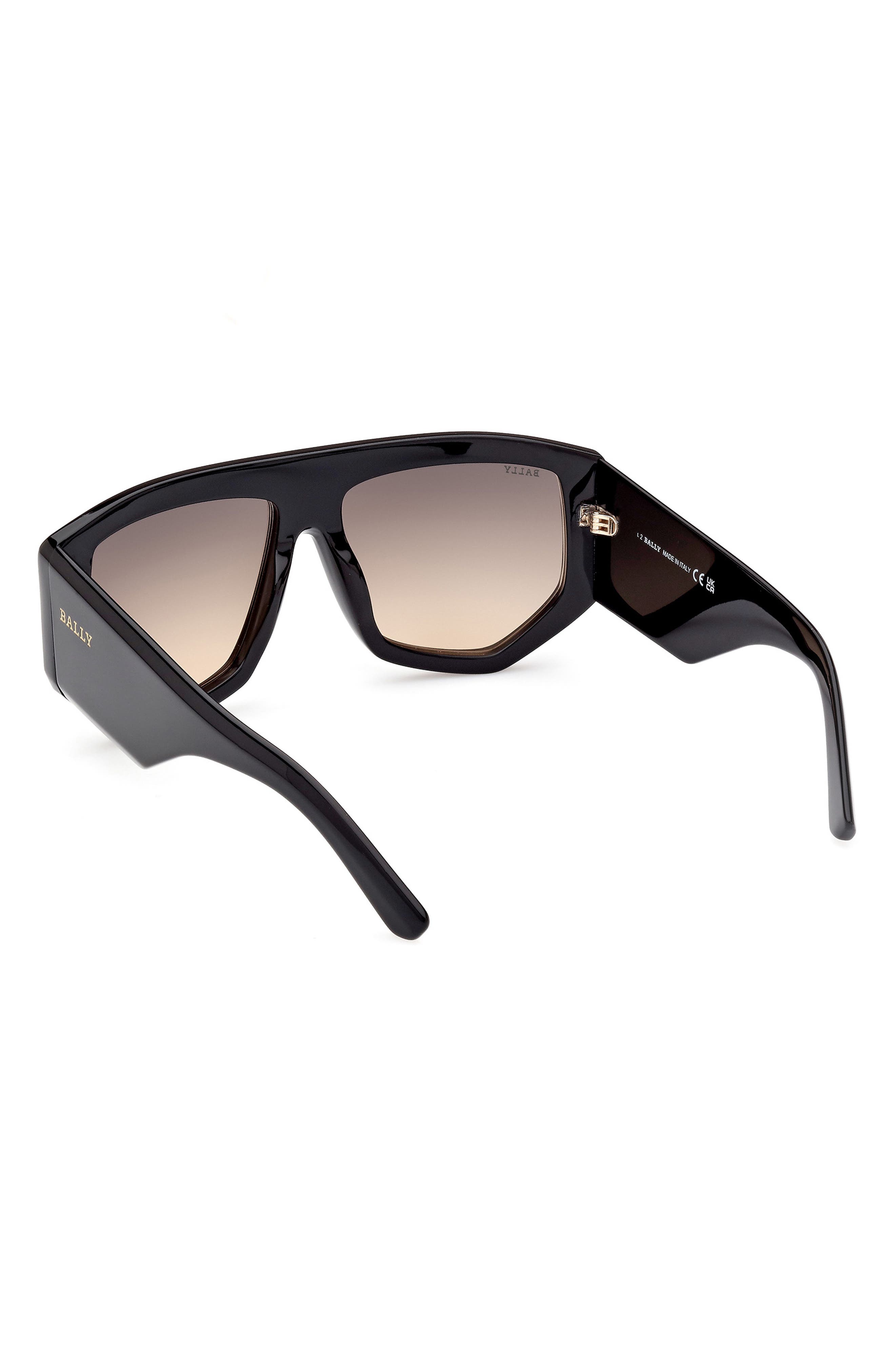 Bally 60mm Gradient Geometric Sunglasses in Shiny Black 
