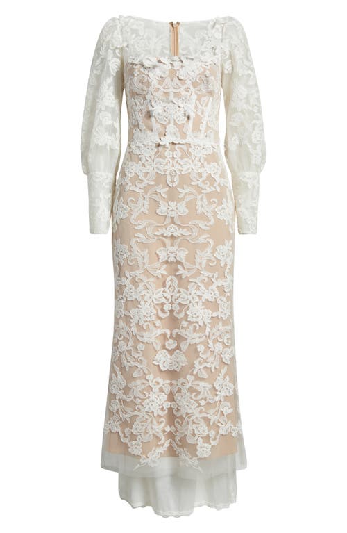 Marchesa Notte Long Sleeve Corded Lace-dress In Ivory