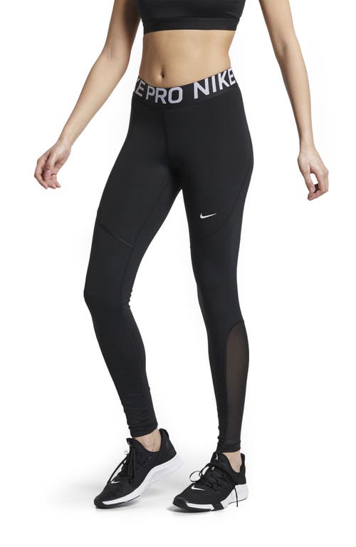 Nike Pro Mesh Logo Tights in Black/White at Nordstrom, Size Large
