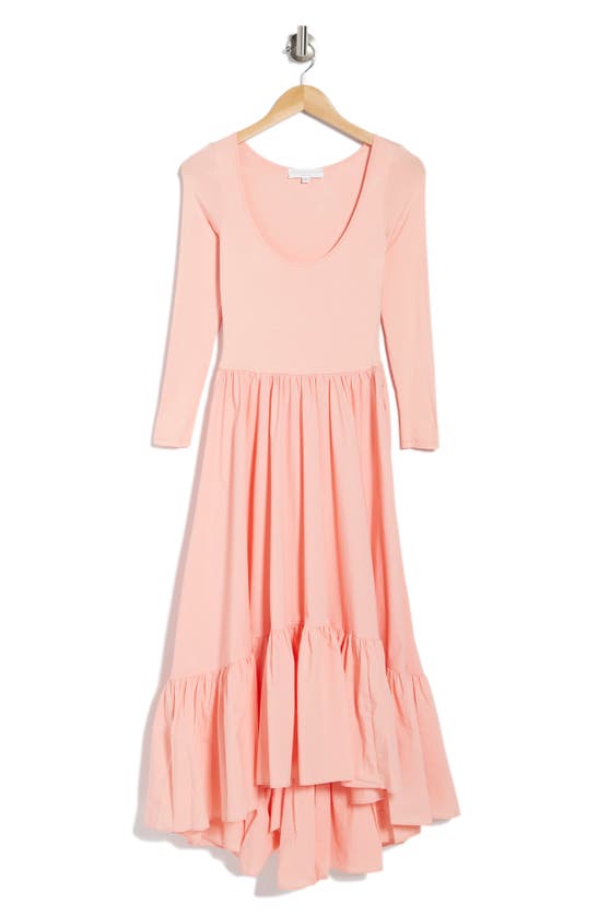 Caroline Constas Millie Gathered Poplin-paneled Jersey Midi Dress In Blush