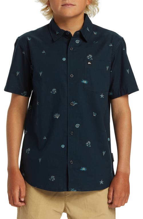 Shop Quiksilver Kids' Apero Classic Short Sleeve Woven Shirt In Dark Navy