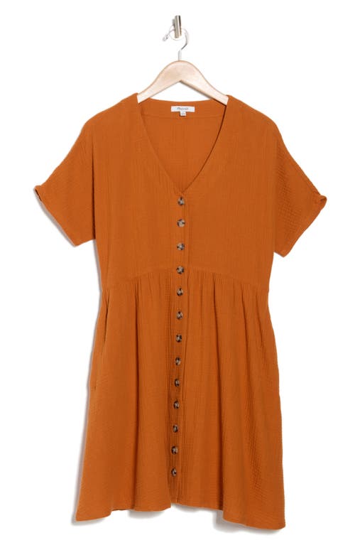 Madewell Lightspun Button Front Minidress In Burnt Orange