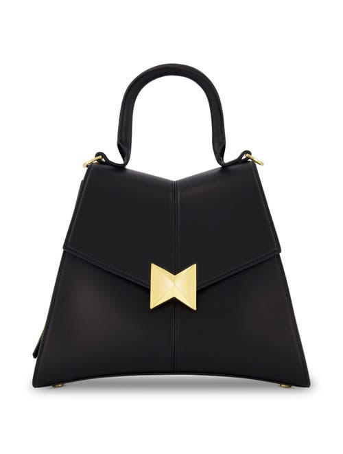 Mac Duggal Gold Plated Hardware Angular Leather Handbag In Black