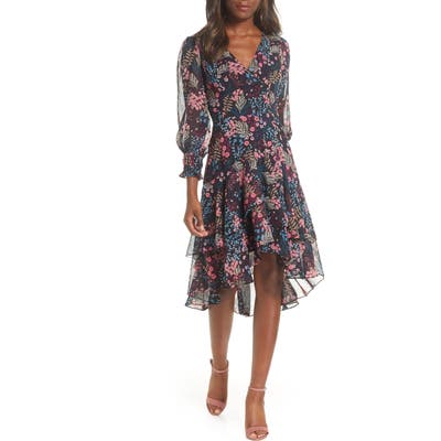 Eliza J Floral Flounce Fit & Flare Chiffon Dress, Pink
