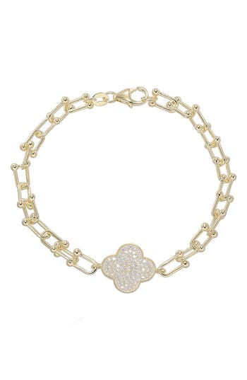 Fzn Cz Pavé Clover Bracelet In Gold