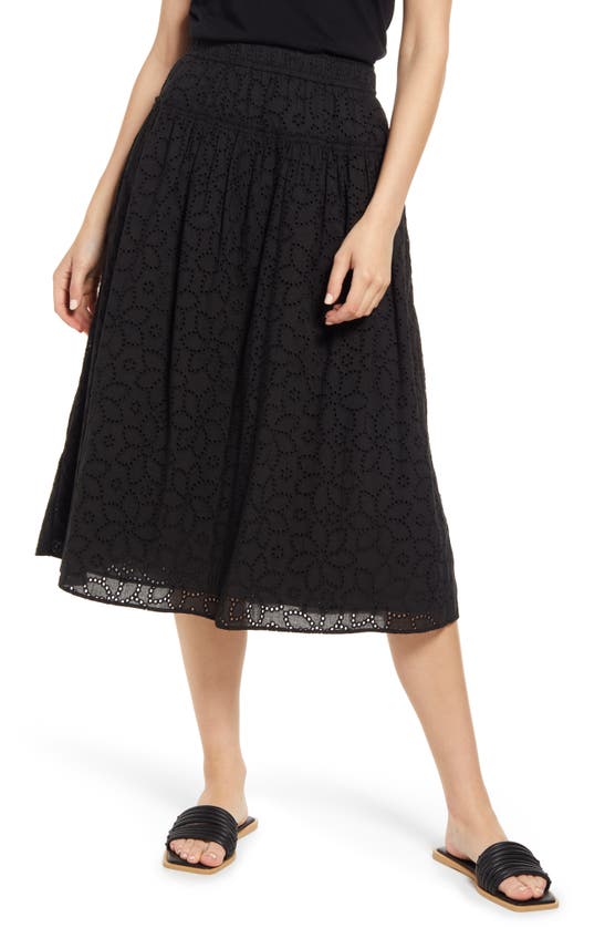 Madewell Eyelet Pull-on Midi Skirt In True Black