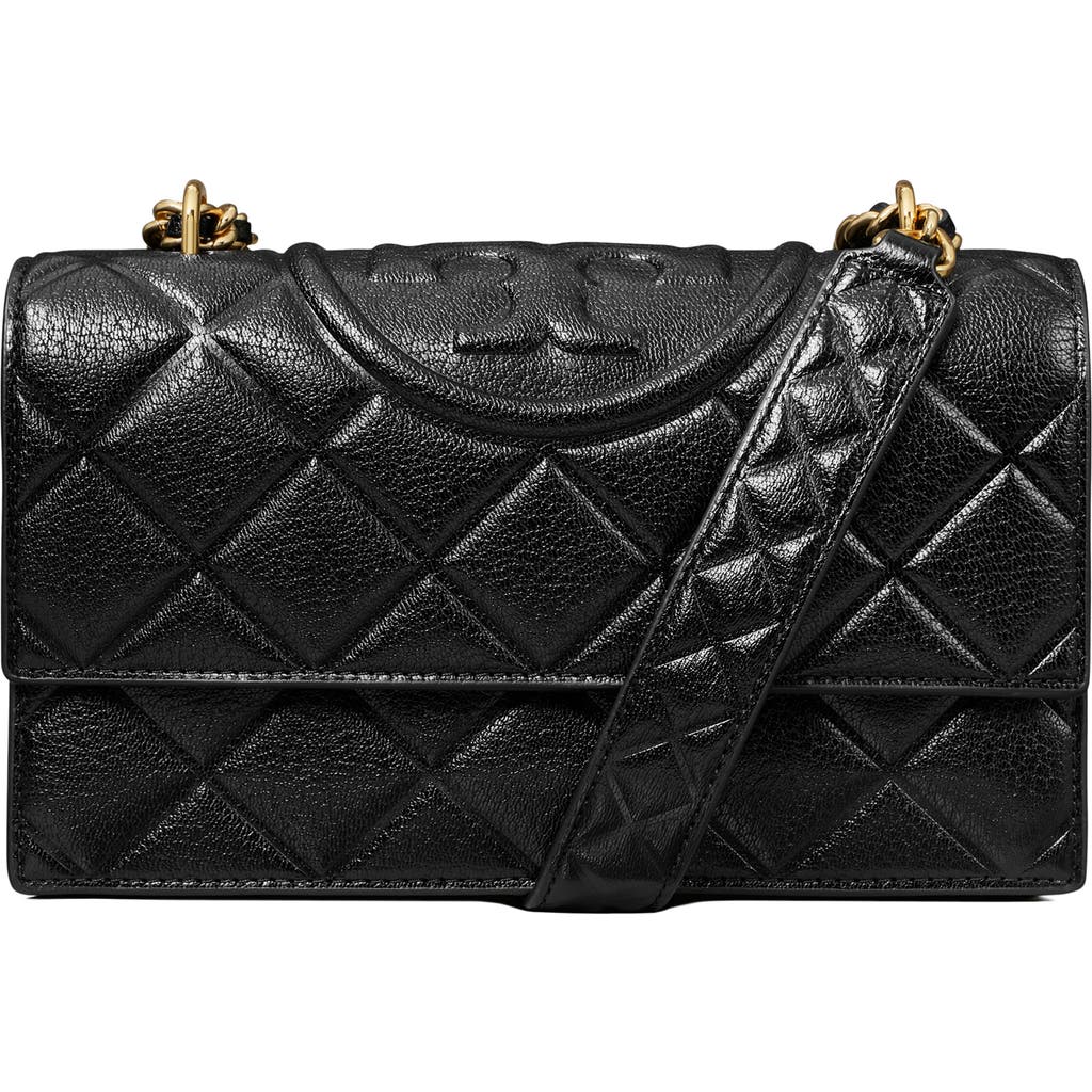 Tory Burch Small Fleming Diamond Quilted Leather Convertible Shoulder Bag In Black