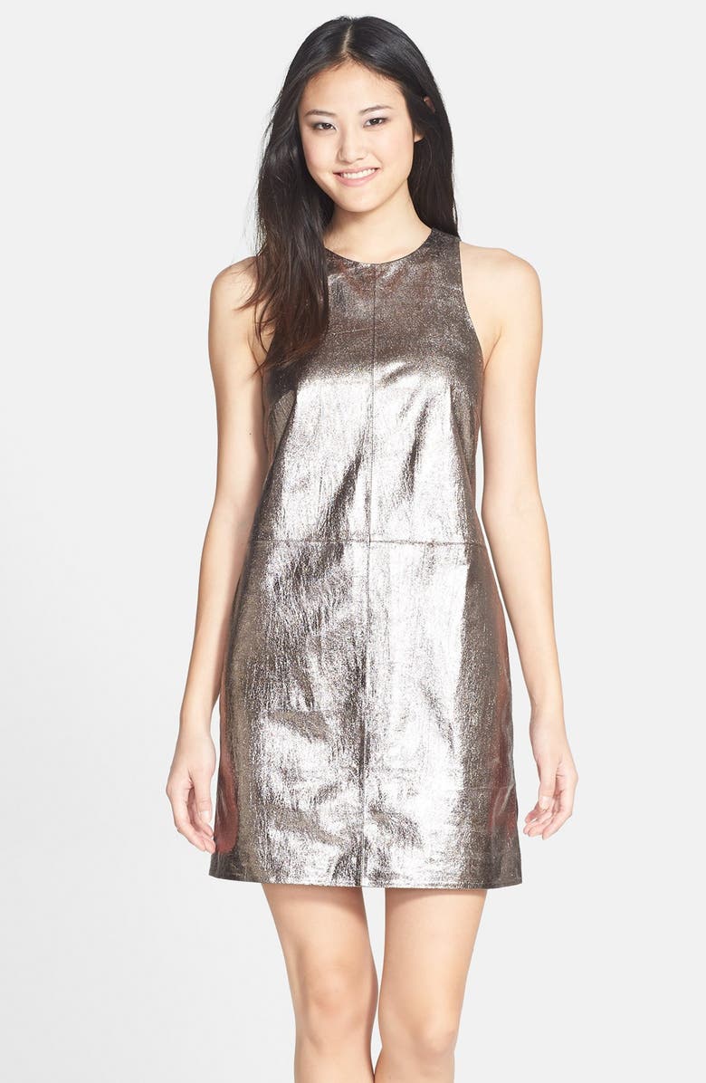 Nicole Miller Metallic Leather Front A-Line Dress | Nordstrom