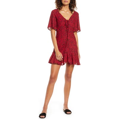 Bb Dakota Wildcat Print Flutter Sleeve Minidress, Red