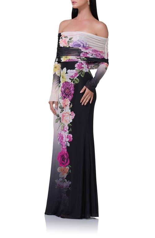 Shop Afrm Thelma Off The Shoulder Long Sleeve Maxi Dress In Color Block Floral