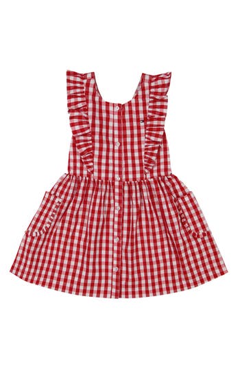 Shop Tommy Hilfiger Gingham Pinafore Dress In Red