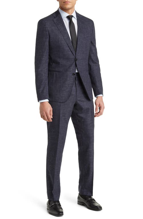 BOSS Huge/Genius Stretch Virgin Wool & Linen Suit in Dark Blue at Nordstrom, Size 38 Short