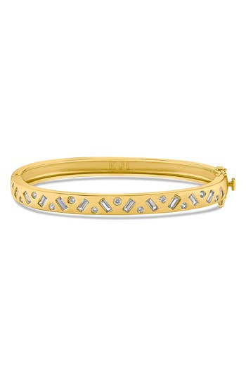 Shop Cz By Kenneth Jay Lane Inlay Hinge Bracelet In Clear/gold