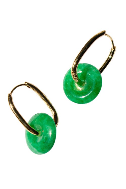 Seree Willow Green Jade Stone Hoop Earrings In Bright Green