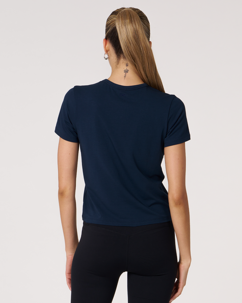 Rebody Active Rebody Essentials Short Sleeve Crop Tee In Navy