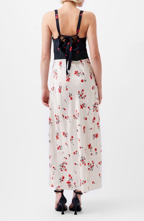 Shop French Connection Floramour Ennis Mixed Print Satin Midi Slipdress In Classic Cream