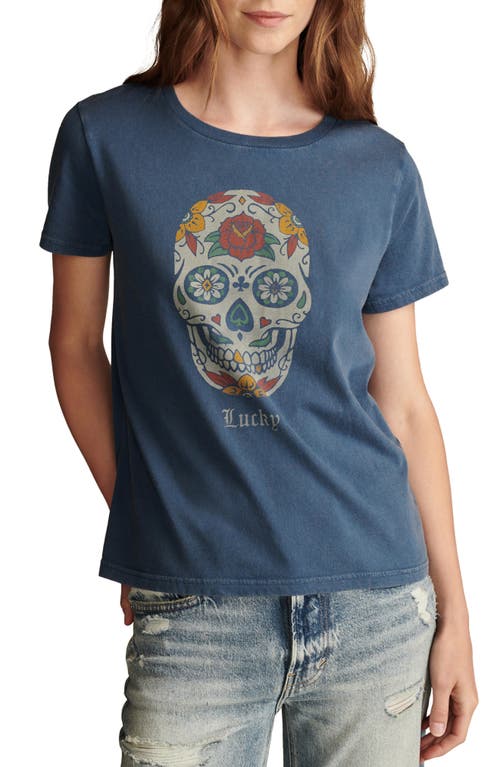 Lucky Brand Sugar Skull Logo Graphic T-Shirt in Dark Denim 