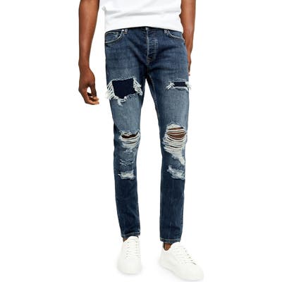 Topman Ripped Skinny Jeans, Blue