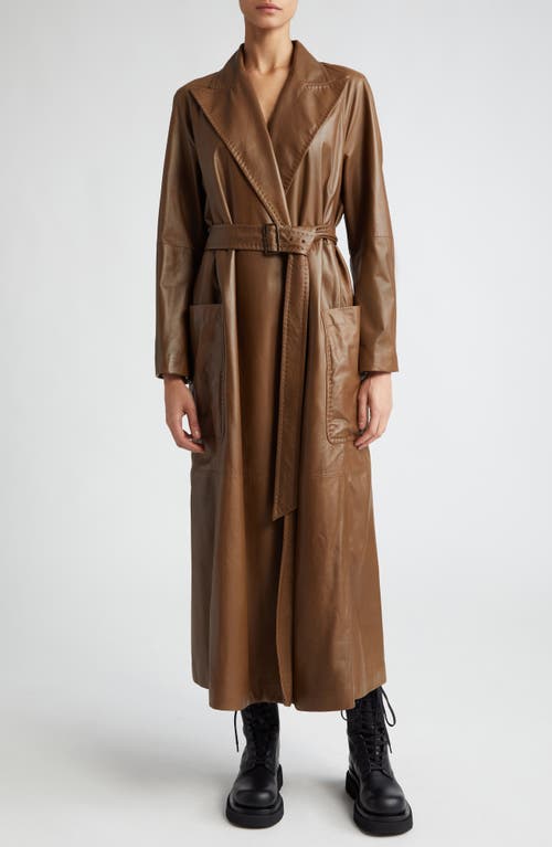 Aiello Lambskin Leather Belted Coat in Tobacco