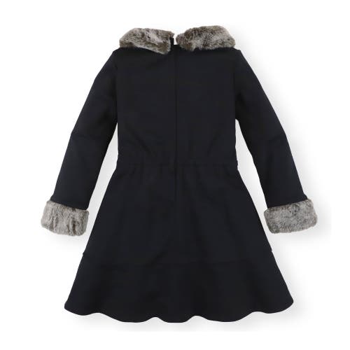 Hope & Henry Girls' Long Sleeve Ponte Dress With Faux Fur, Kids In Black Long Sleeve