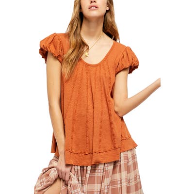 Free People New Star Distressed Stripe Top, Orange