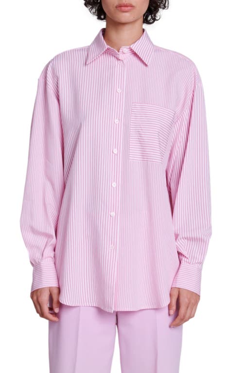 maje Chiavita Oversize Stripe Button-Up Shirt in Pink at Nordstrom, Size 1