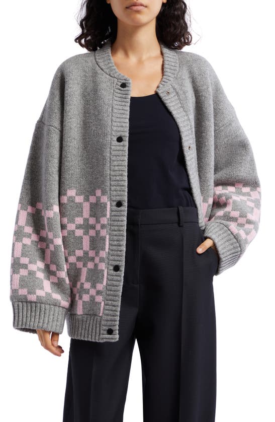 Stine Goya Tino Snap Front Wool Blend Sweater In Graphic Check