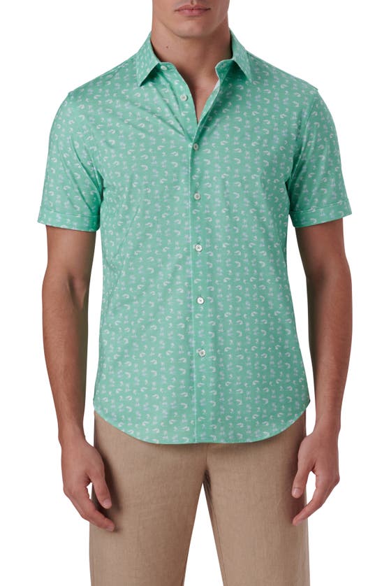 Bugatchi Ooohcotton® Floral Short Sleeve Button-up Shirt In Mint