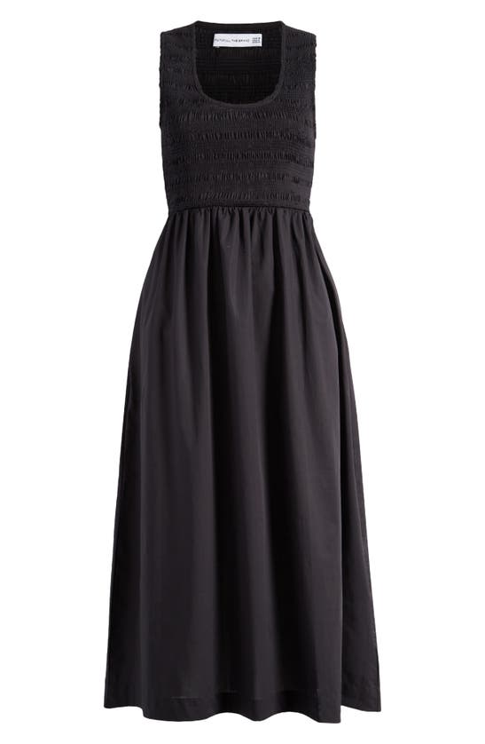 Shop Faithfull The Brand Matera Smock Bodice Sleeveless Organic Cotton Midi Dress In Black