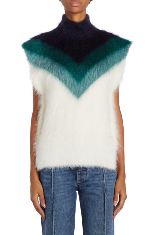 Shop Bottega Veneta Wool & Mohair Blend Sleeveless Turtleneck Sweater In Mid Blue/bil./chalk