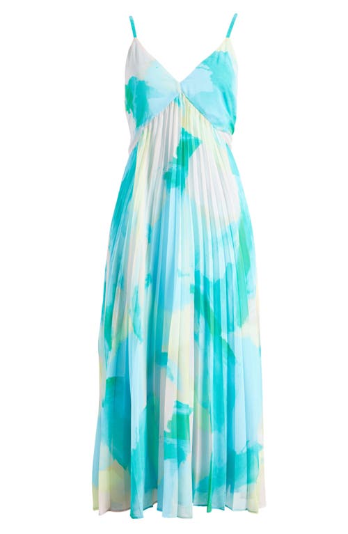 Floral Pleated Sundress in Pink- Teal Painterly Abstract