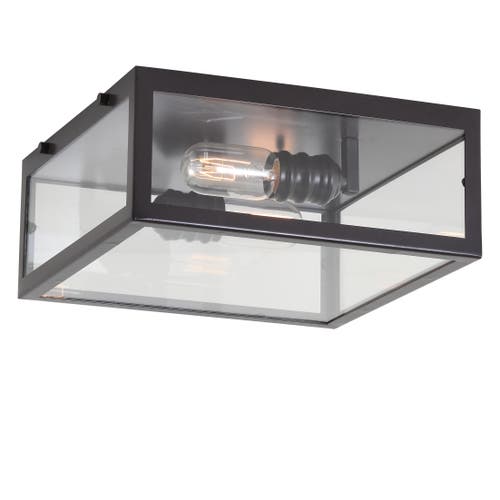 Jonathan Y Grayson 2-light Bohemian Farmhouse Iron/glass Led Flush Mount In Oil Rubbed Bronze/clear