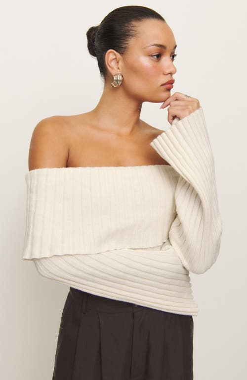 Shop Reformation Lana Foldover Off The Shoulder Recycled Cashmere & Wool Blend Sweater In Gossamer