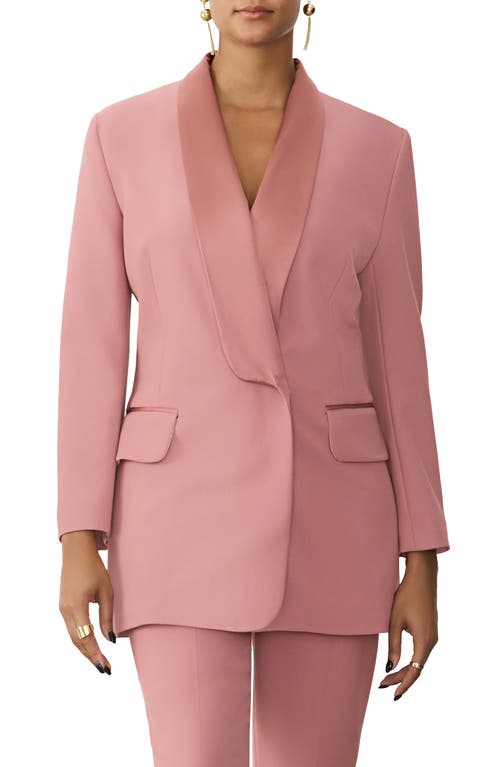 Satin Lapel Tuxedo Jacket in Soft Pink