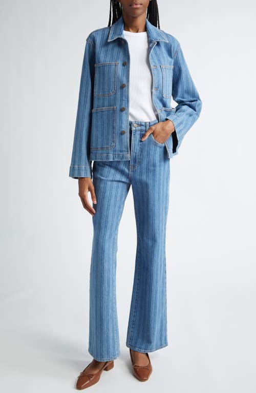 Shop Veronica Beard Dahl Stripe Denim Chore Jacket In Sapphire Stripe