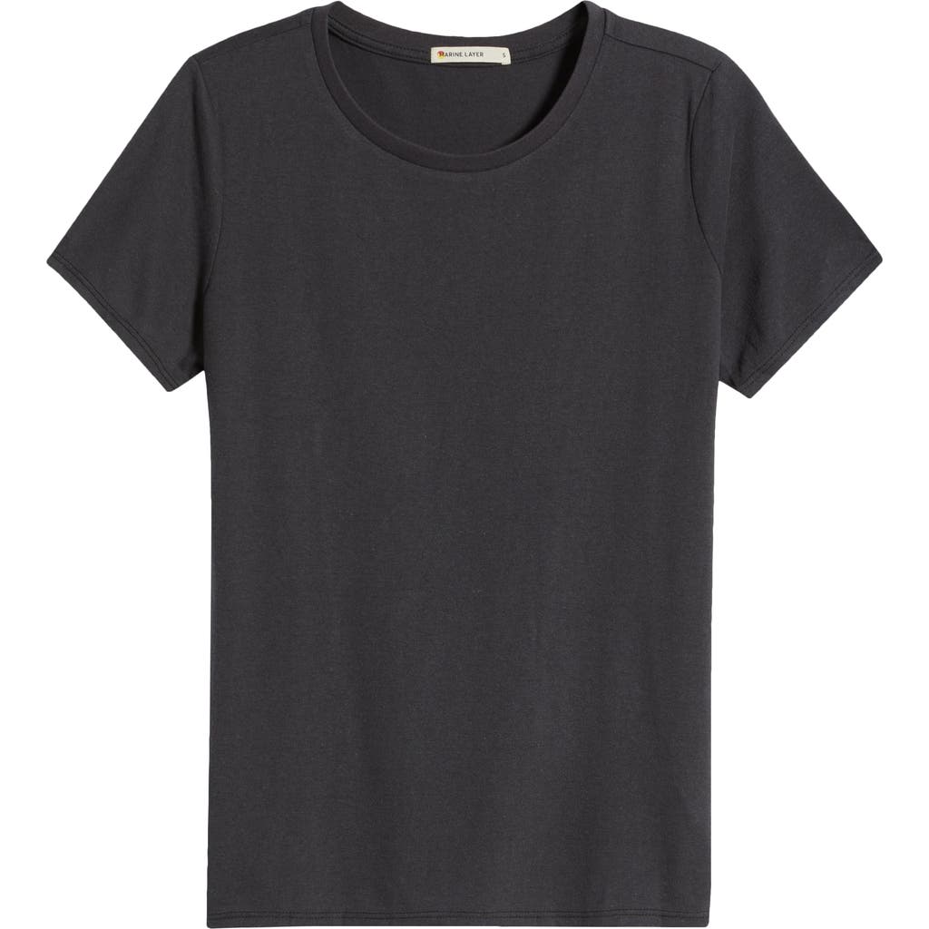 Marine Layer Re-spun Signature Crewneck T-shirt In Black