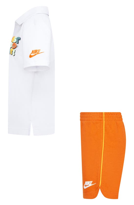 Shop Nike Kids' Just Do It Polo & Sweat Shorts Set In Safety Orange
