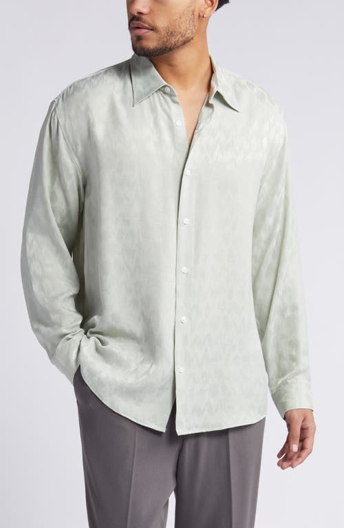 Jacquard Stretch Satin Button-Up Shirt in Green Silicate