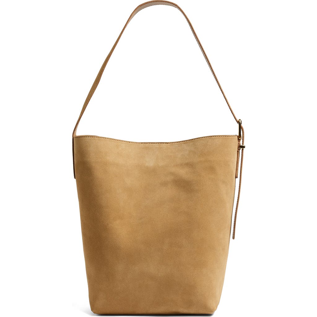 Madewell The Essential Bucket Tote In Suede In Tawny Khaki