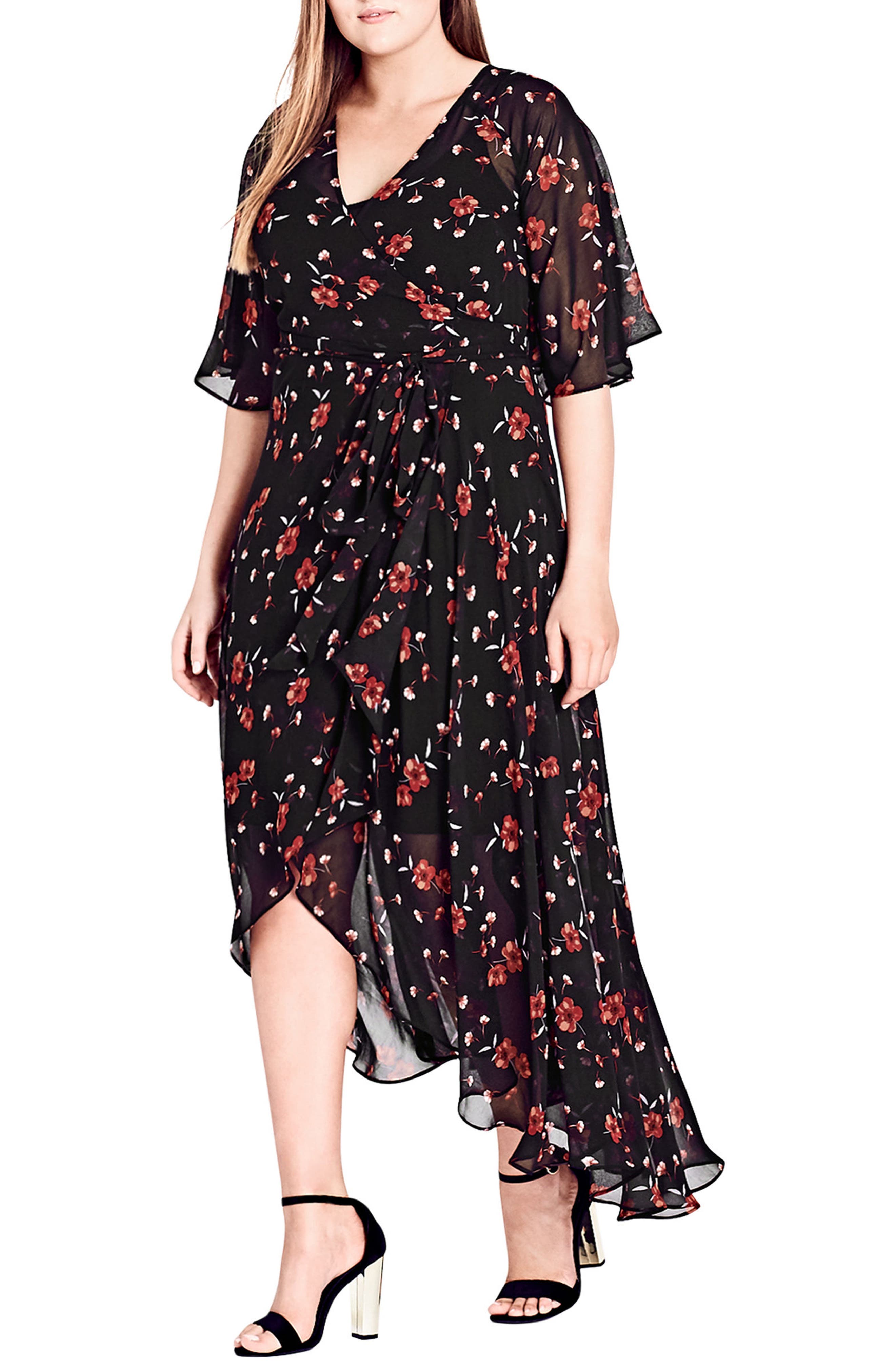 Plus Size City Chic Fall In Love Floral Maxi Dress, Black