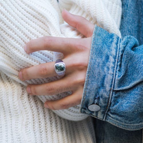 Luvmyjewelry Tree Agate Sterling Silver Men Signet Ring In Silver