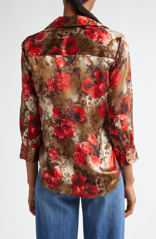 Shop L Agence L'agence Dani Floral Silk Button-up Shirt In Army/pink Floral