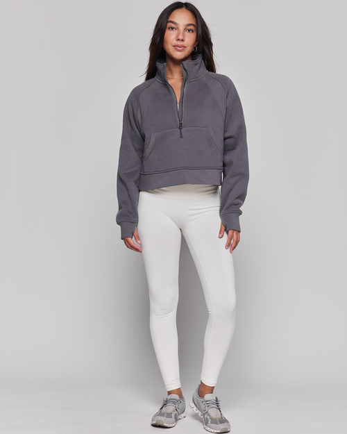 Shop Rebody Active Effortless Fleece Crop Half Zip Sweatshirt In Smoke