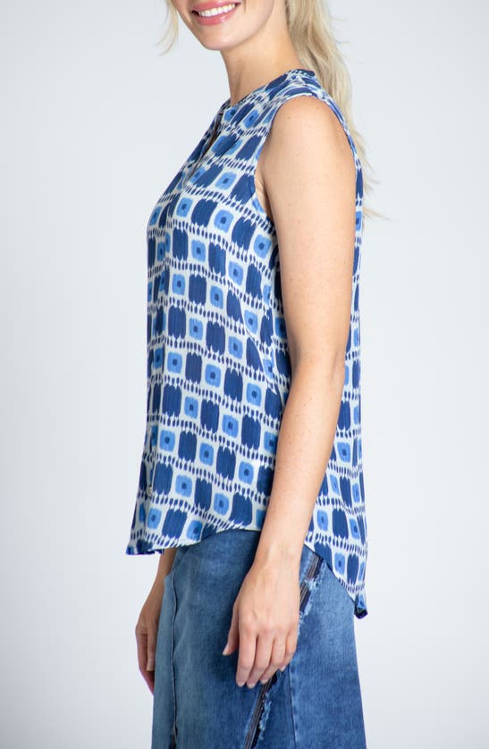 Shop Apny Print Chiffon Button-up Sleeveless Top In Blue Multi