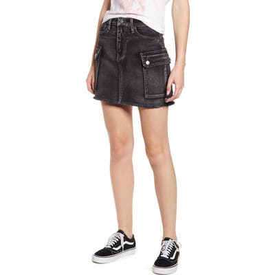 Tinsel Washed Utility Cutoff Denim Miniskirt, Black