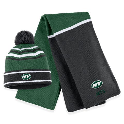 New York NYJ Football Beanie Men's Cuffed Knit Hat with Pom Green/White 