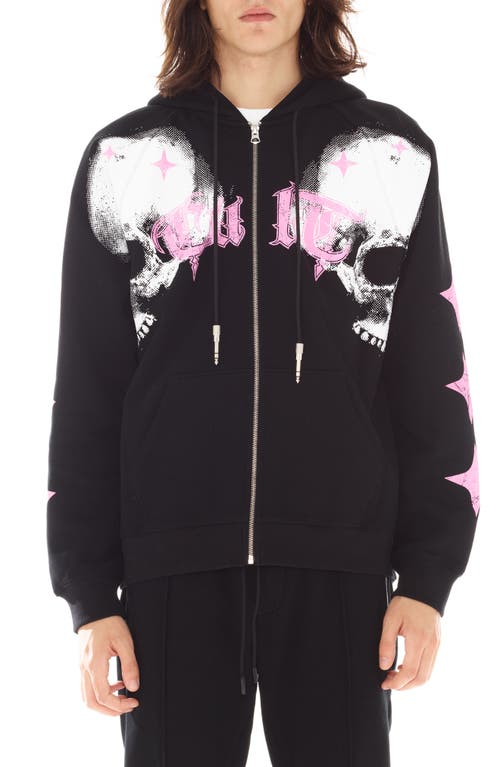 Cult of Individuality Cotton Graphic Zip-Up Hoodie Black at Nordstrom,