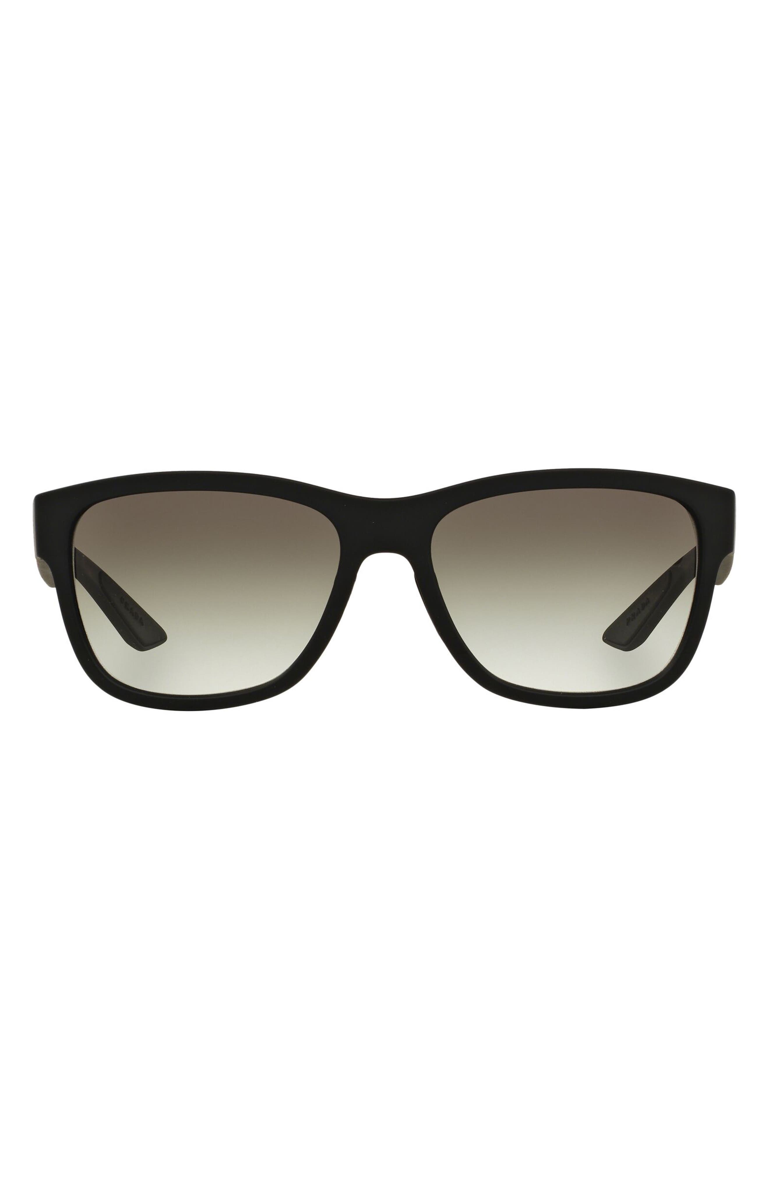 Prada 57mm Gradient Rectangle Sunglasses in Black Rubber/Grey Gradient at Nordstrom